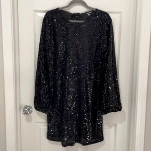NWT Sugar + Lips2 black sequins long sleeve party dress